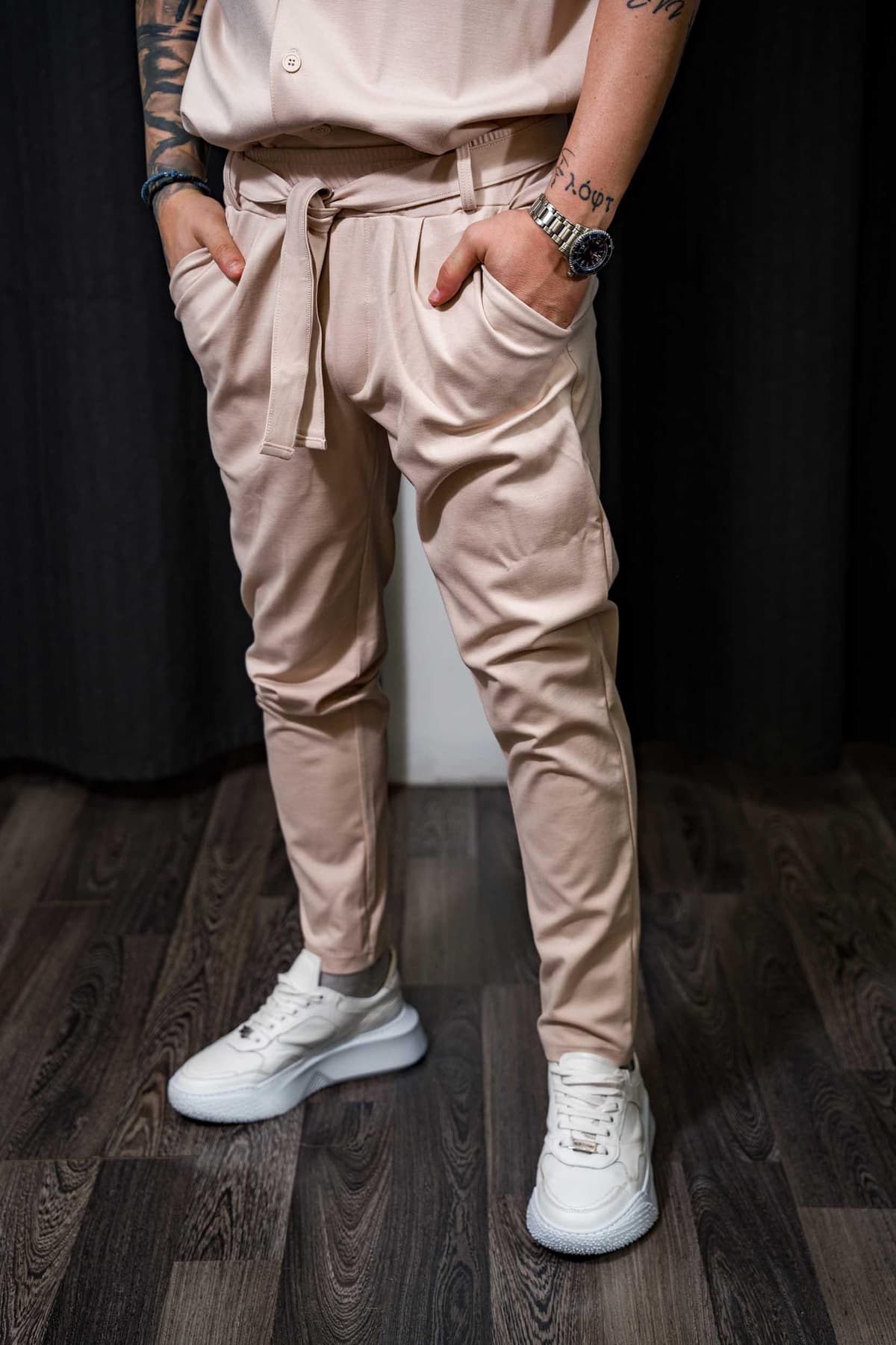 Ανδρικό παντελόνι με ζωνάρι rebel 2001 beige