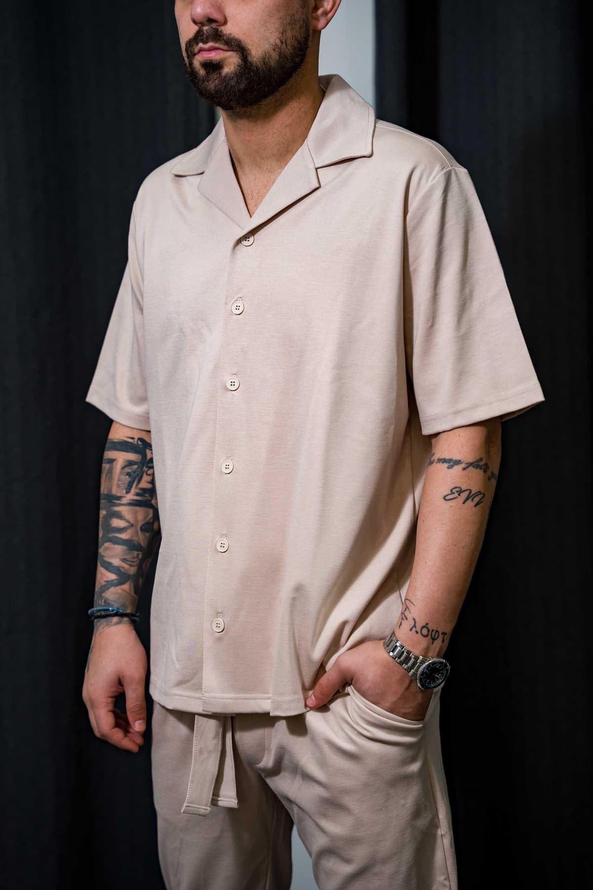 Ανδρικό πουκάμισο κοντομάνικο rebel 2003 beige