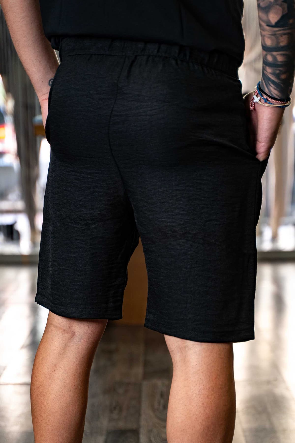 Ανδρική βερμούδα λινή destroy boob black